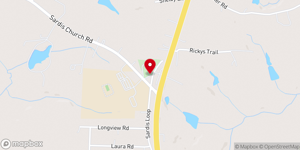 Map showing location of Sardis Church