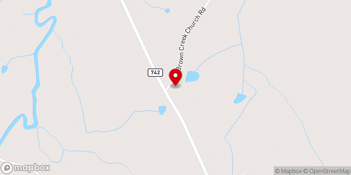 Map showing location of Brown Creek Baptist Church