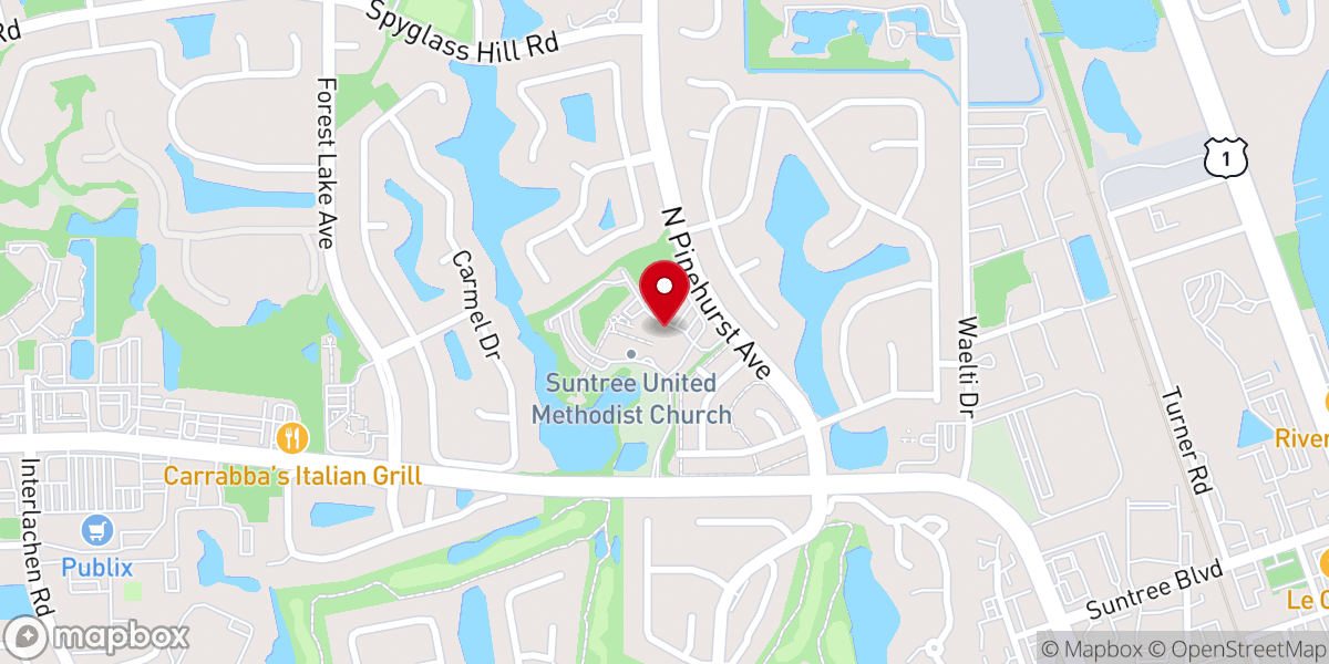 Map showing location of Suntree United Methodist Church