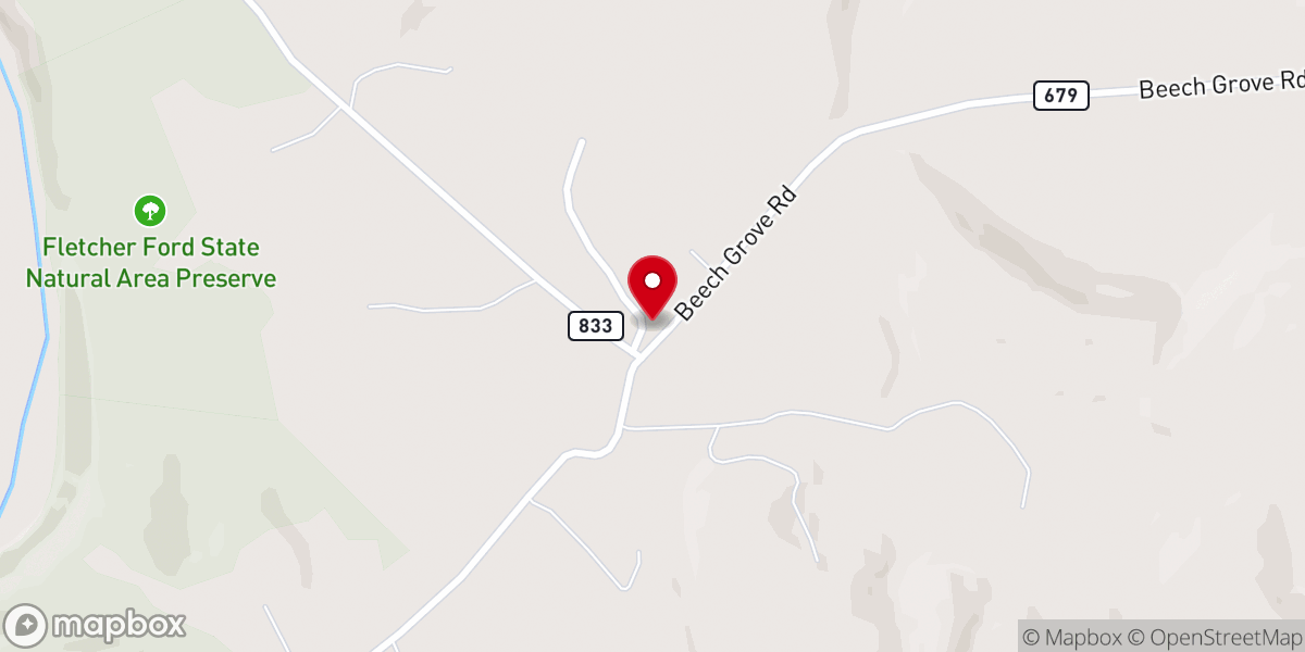 Map showing location of Beech Grove Church