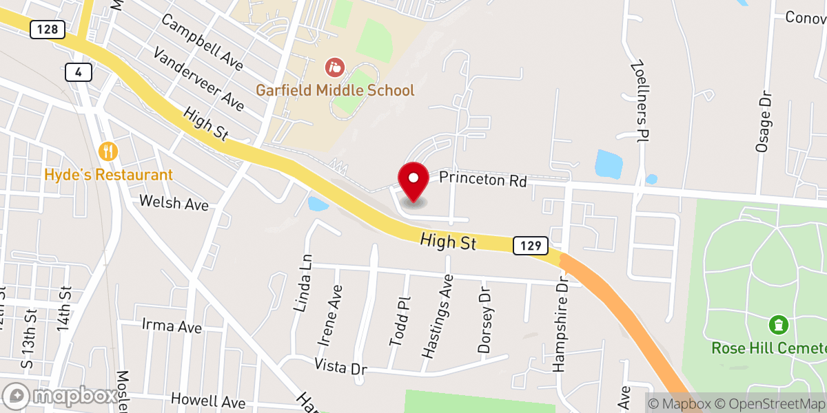 Map showing location of New Life Vineyard Church