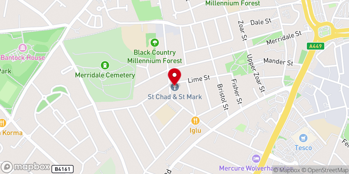 Map showing location of Church of St Chad and St Mark