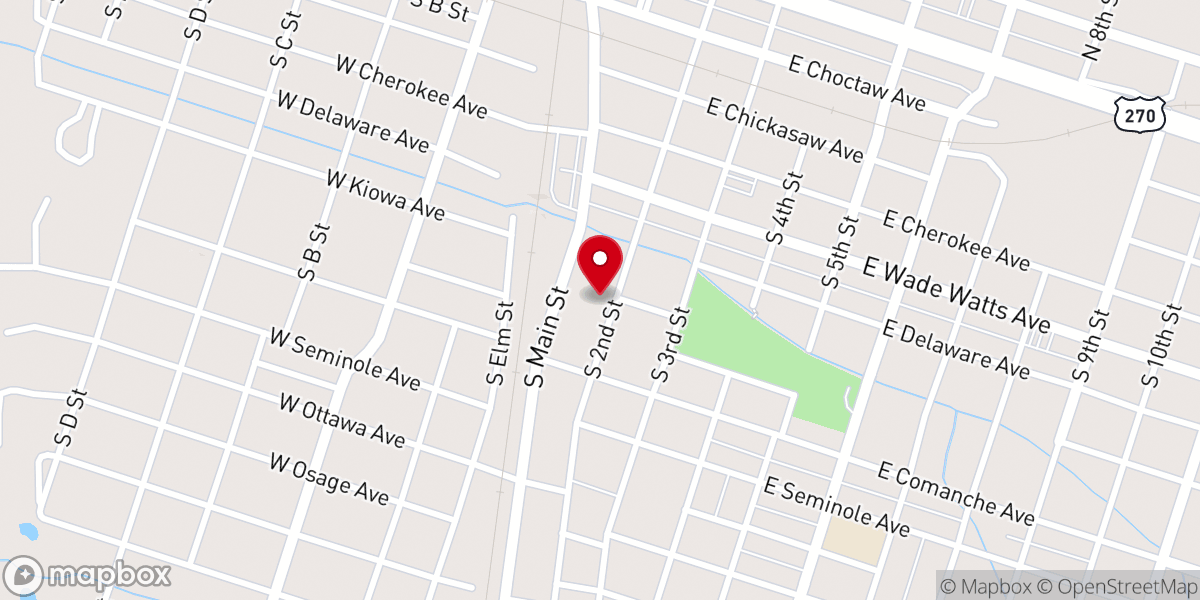 Map showing location of Catholic Charities McAlester