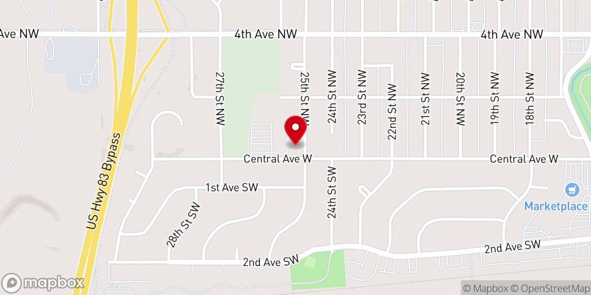 Map showing location of Home Church Minot