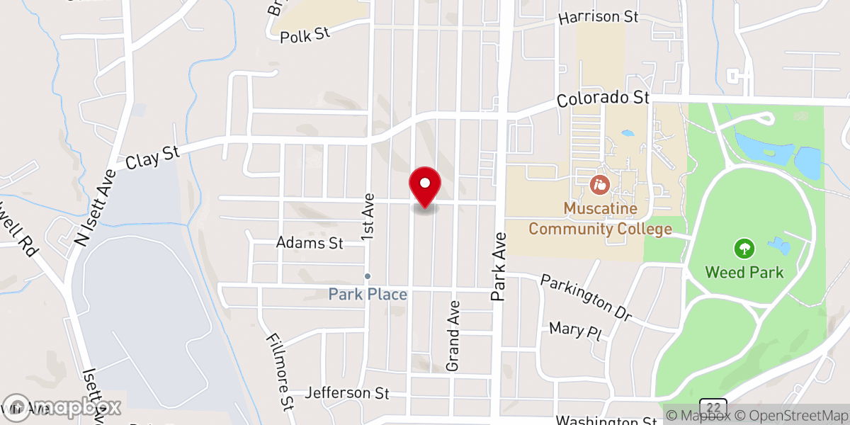 Map showing location of Muscatine Baptist Chapel