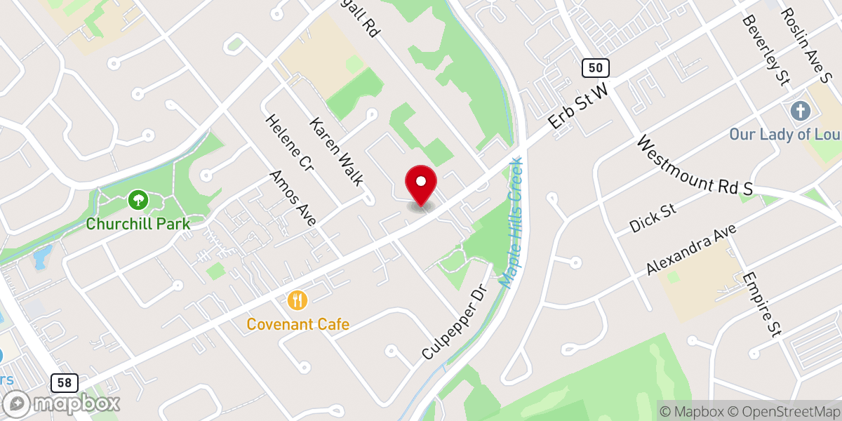 Map showing location of First Baptist Church Waterloo