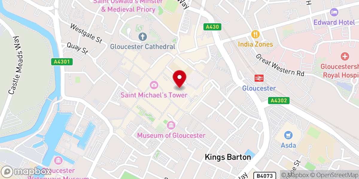 Map showing location of Gloucester Cathedral