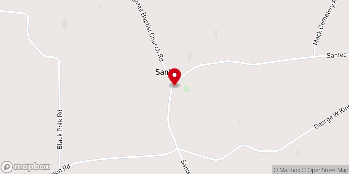 Map showing location of Santee United Methodists Church