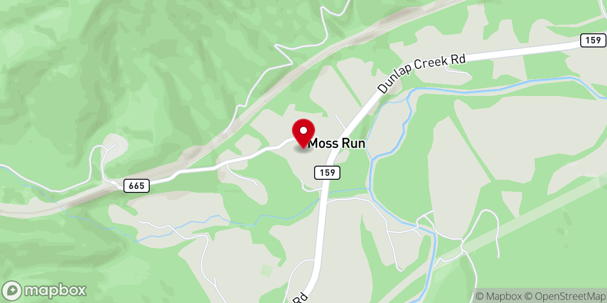 Map showing location of Moss Run Baptist Church