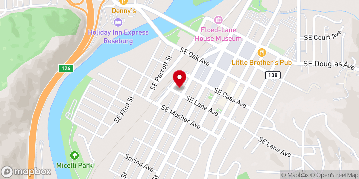 Map showing location of Roseburg Rescue Mission