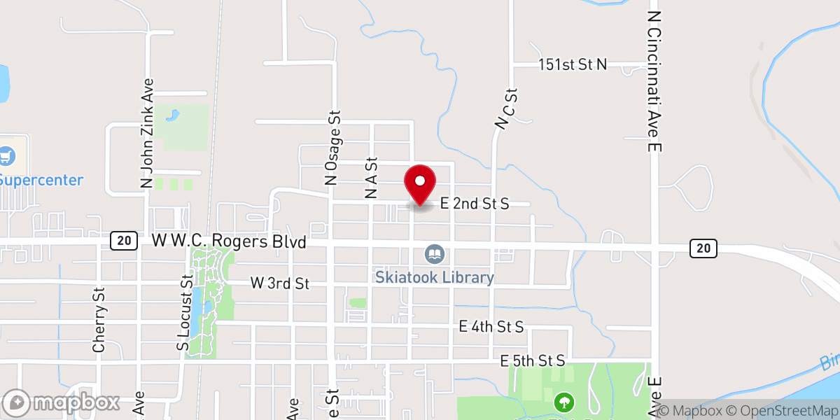 Map showing location of First Presbyterian Church of Skiatook