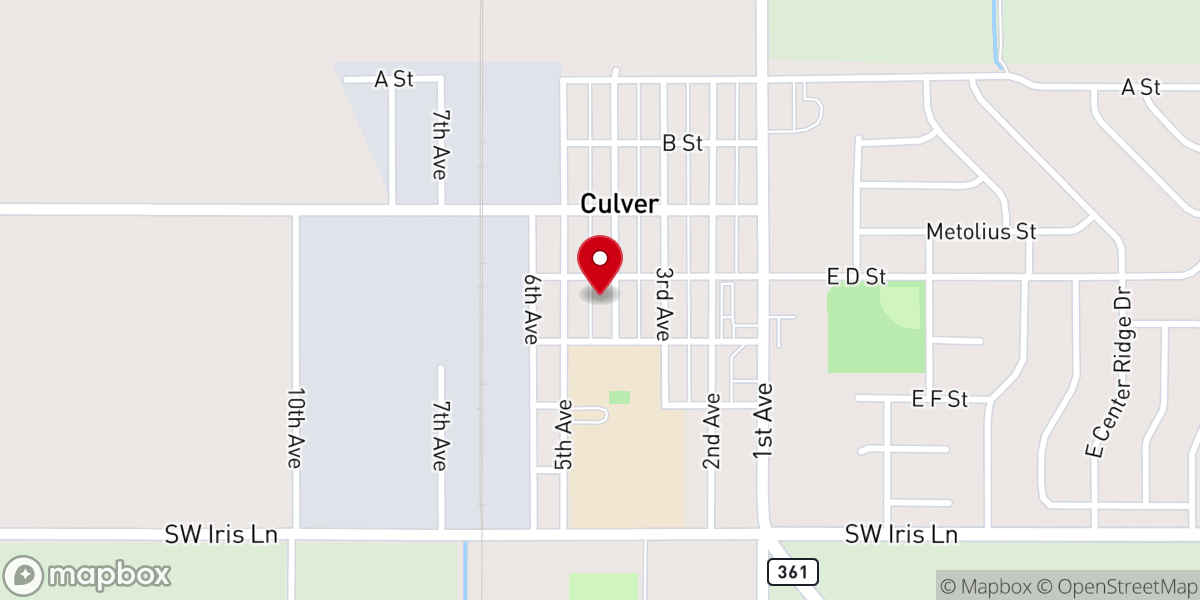 Map showing location of Culver Christian Church
