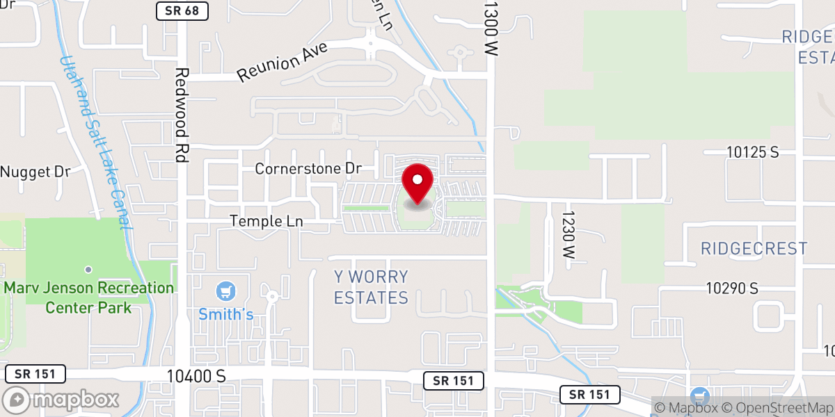 Map showing location of Jordan River Utah Temple