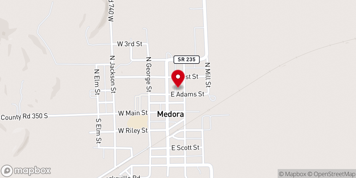 Map showing location of Medora United Methodist Church
