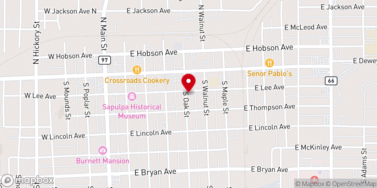 Map showing location of 1st Church of Sapulpa (First Presbyterian Church)