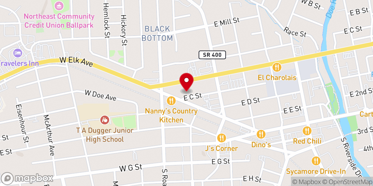 Map showing location of Elizabethton Church of Christ