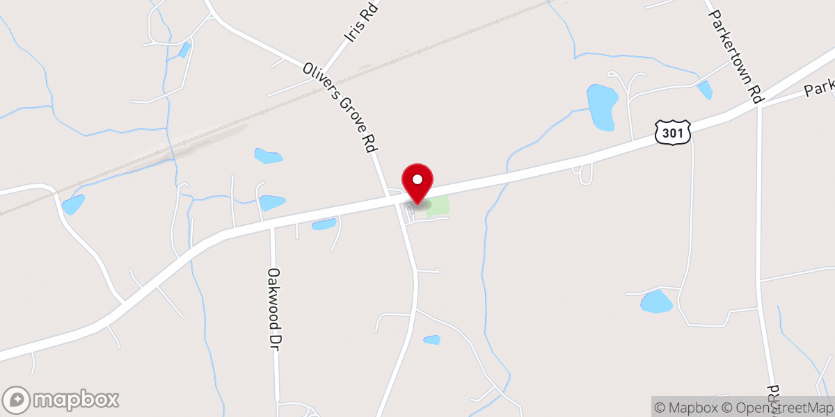 Map showing location of Oliver's Grove Baptist Church