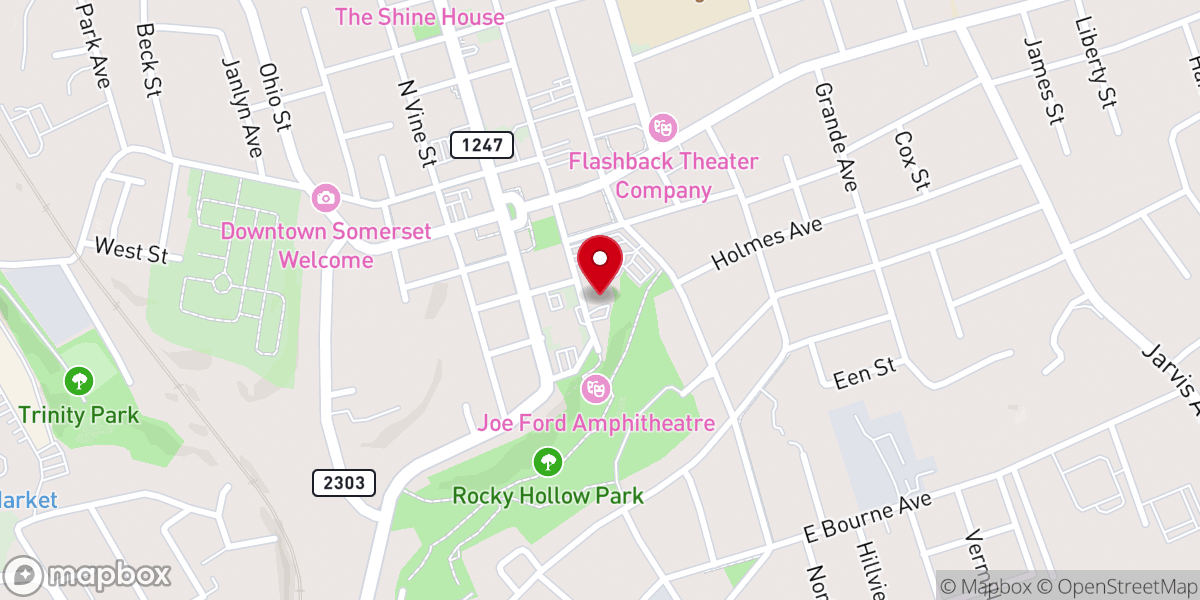 Map showing location of South Maple Street First Baptist Church