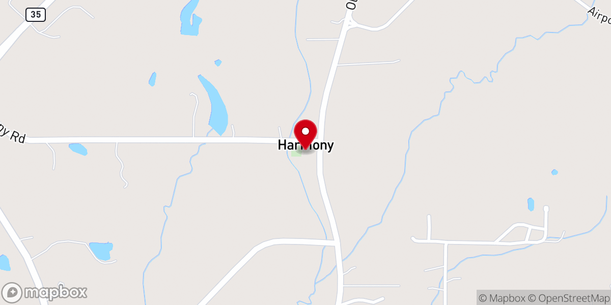 Map showing location of Harmony Church