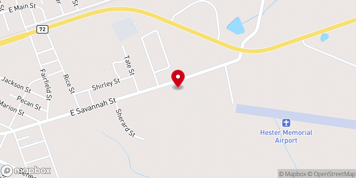 Map showing location of Calhoun Falls Pentecostal Church