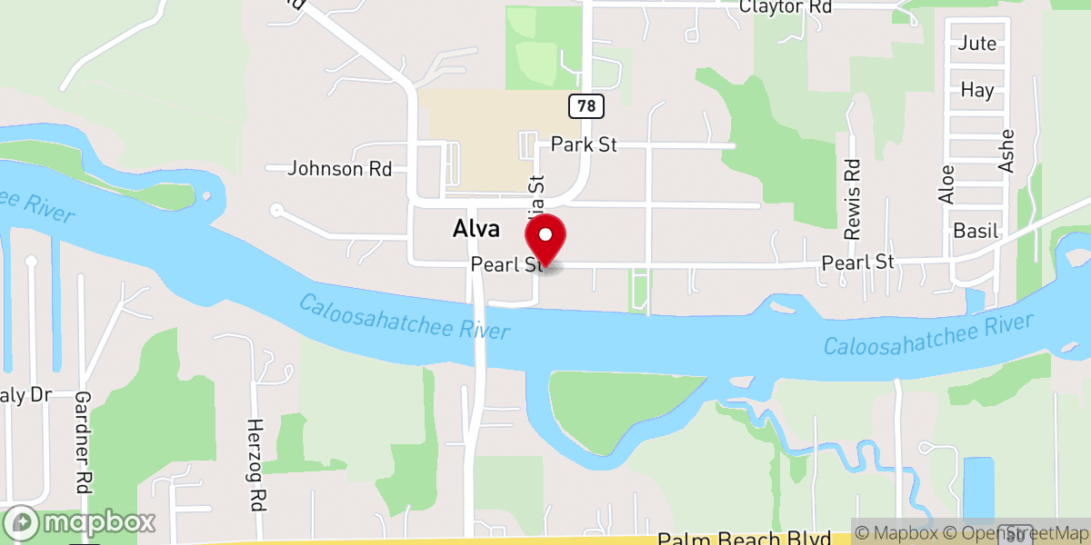 Map showing location of Alva Methodist Church