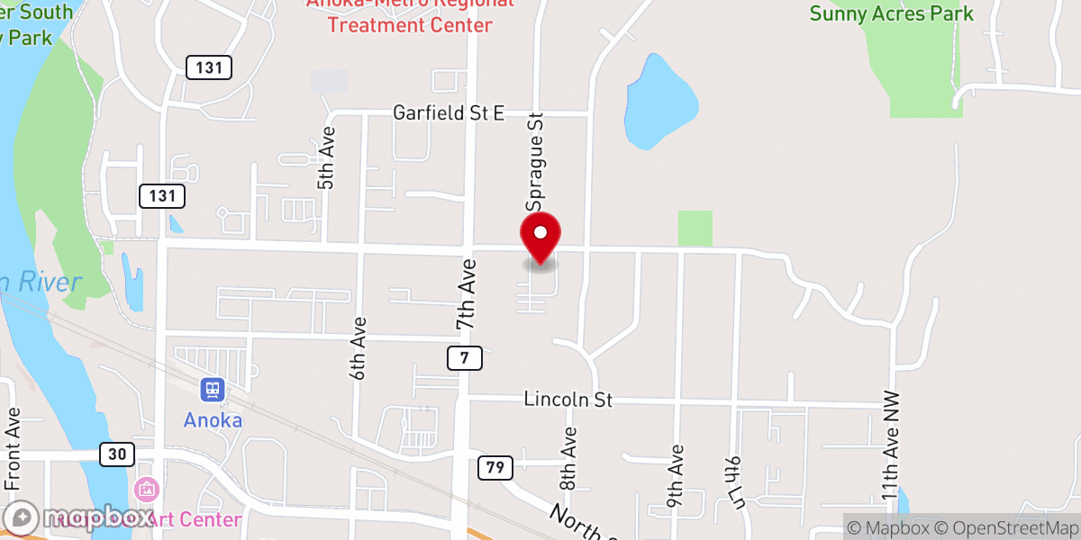 Map showing location of Anoka Covenant Church