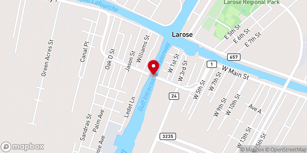 Map showing location of West Larose Bridge