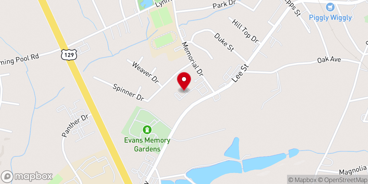 Map showing location of Jackson County Baptist Church