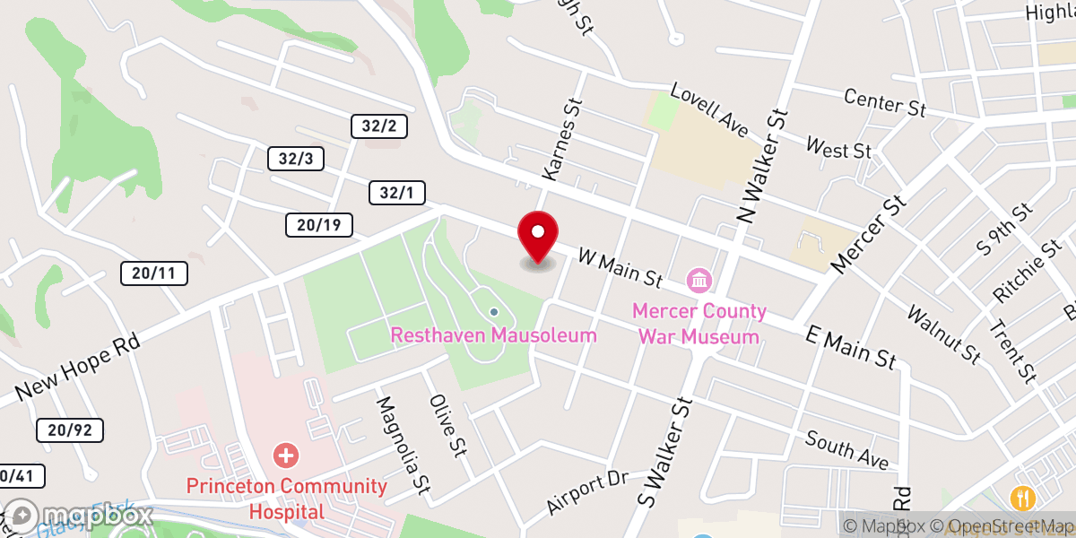 Map showing location of Princeton Presbyterian Church