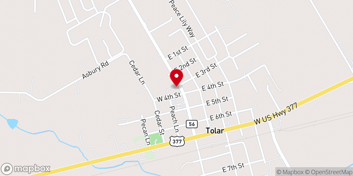 Map showing location of Tolar Baptist Church