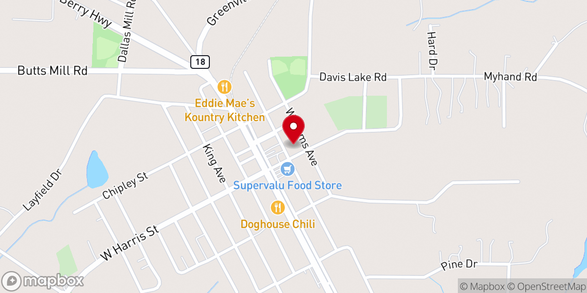 Map showing location of First Baptist Church of Pine Mountain