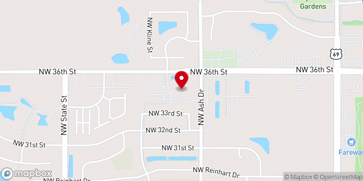 Map showing location of Prairie Ridge Church