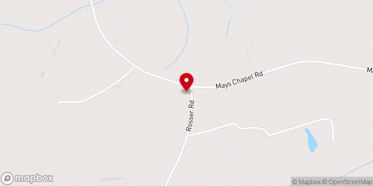 Map showing location of Mays Chapel Baptist Church (SBC)