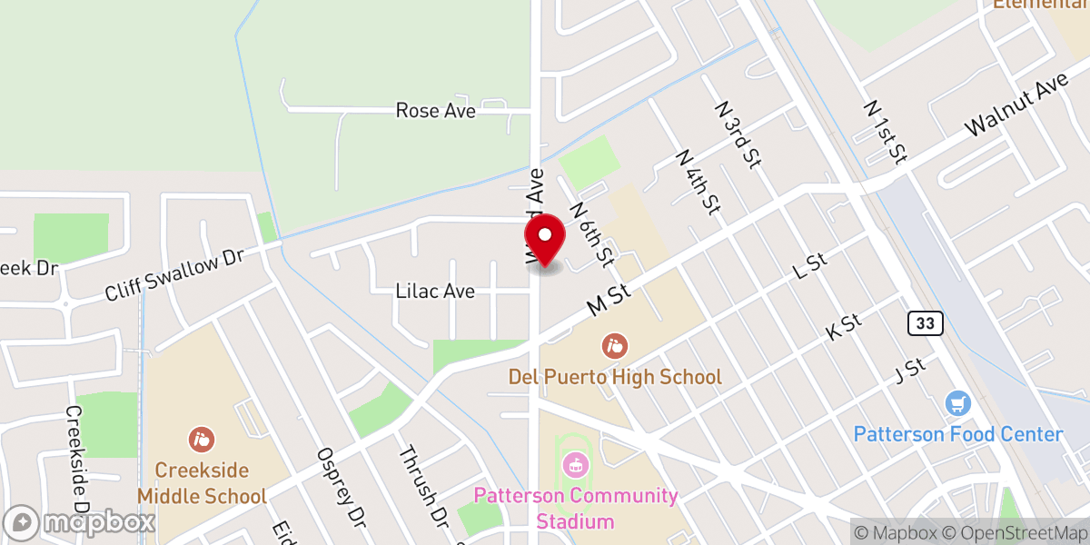 Map showing location of Patterson Baptist Church