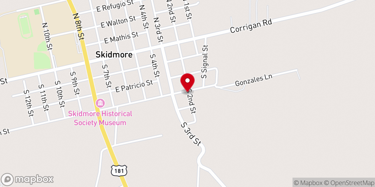 Map showing location of Skidmore United Methodist Church