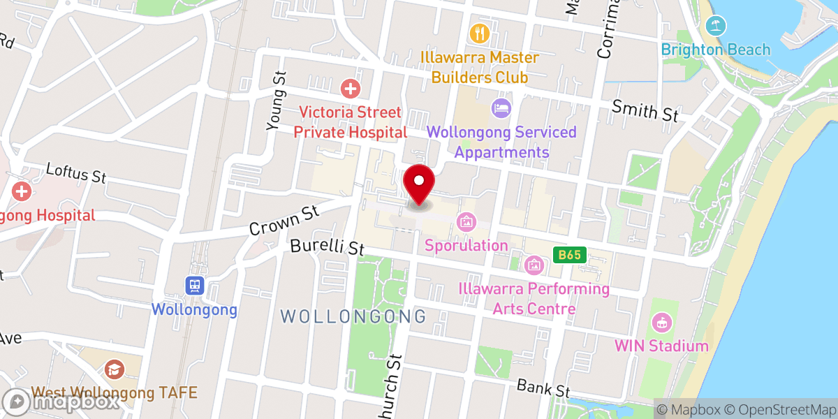 Map showing location of Crown St. Mall Stage