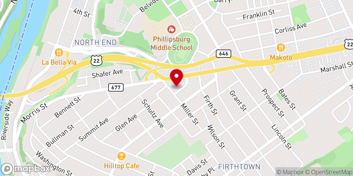 Map showing location of Wesley United Methodist Church, Phillipsburg, NJ