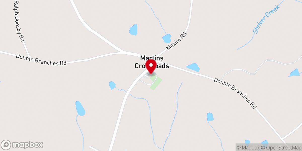 Map showing location of Martin's Crossroads Church