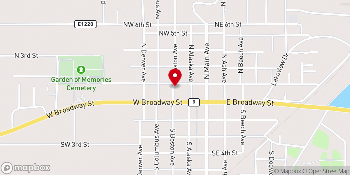 Map showing location of Spiro Church of Christ