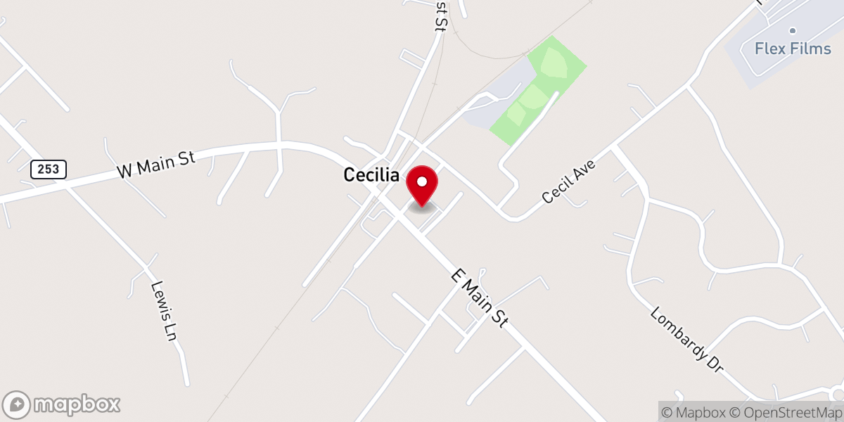 Map showing location of Cecilia Baptist Church