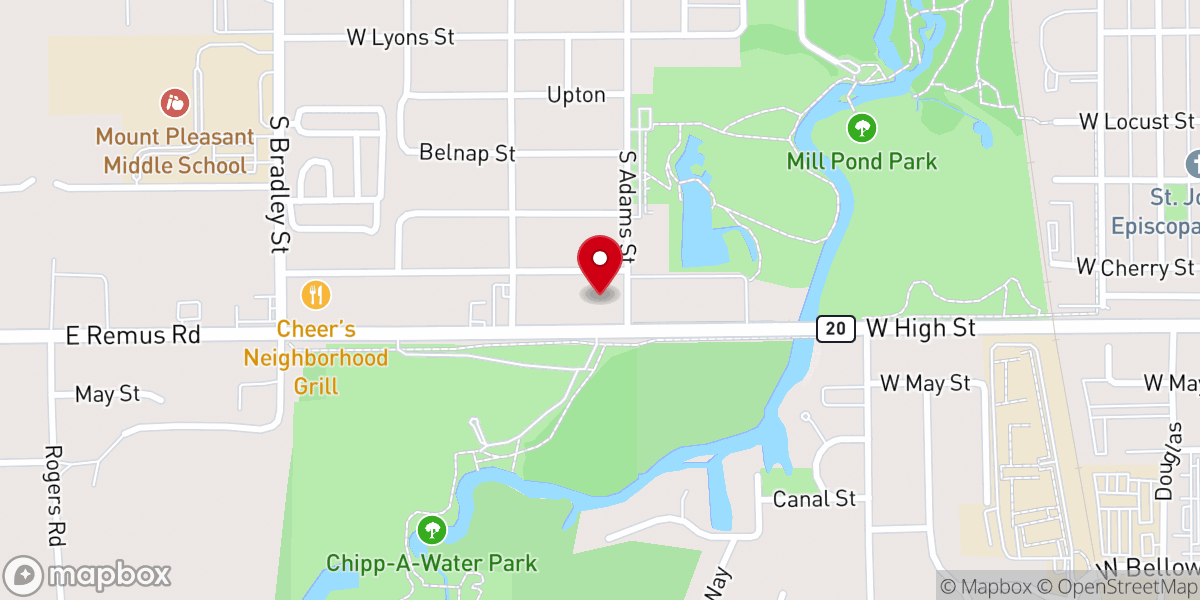 Map showing location of Central Michigan Youth For Christ