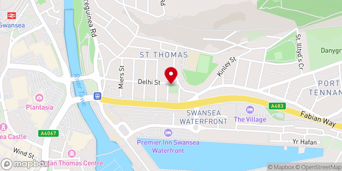 Map showing location of St Thomas Church, Swansea