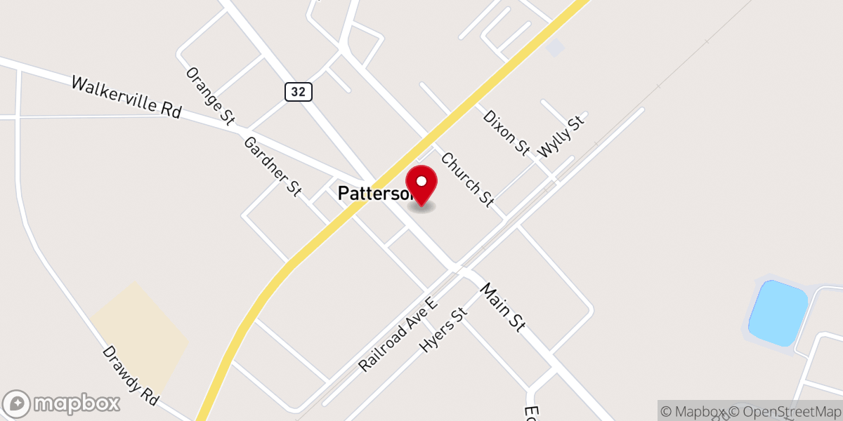 Map showing location of Patterson Baptist Church