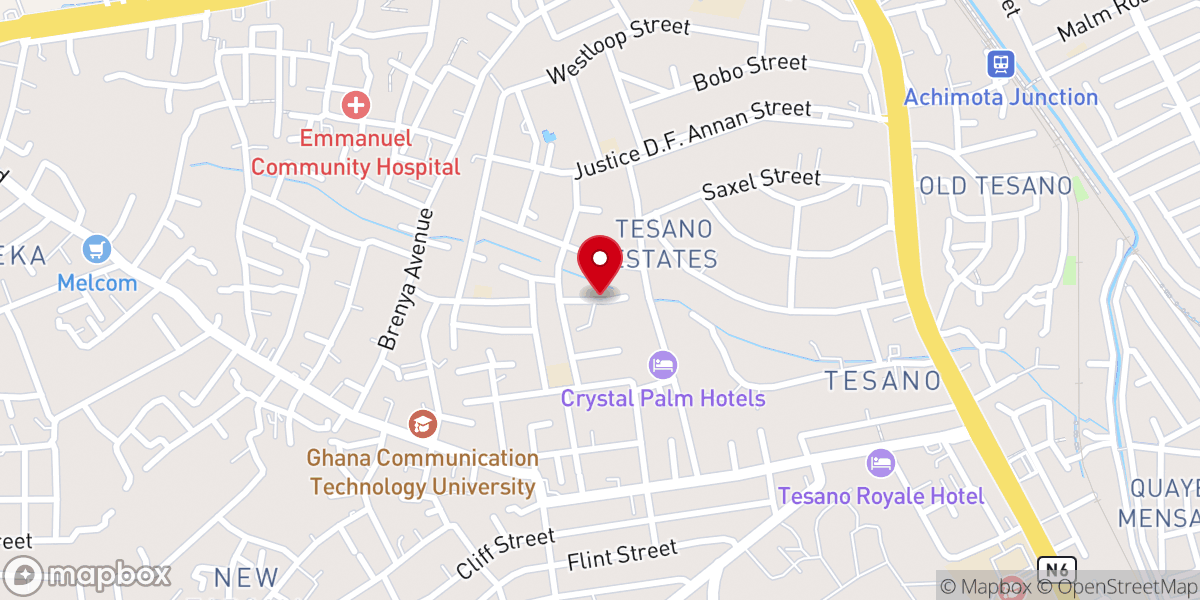 Map showing location of Elshammah Tesano Global Evangelical Church