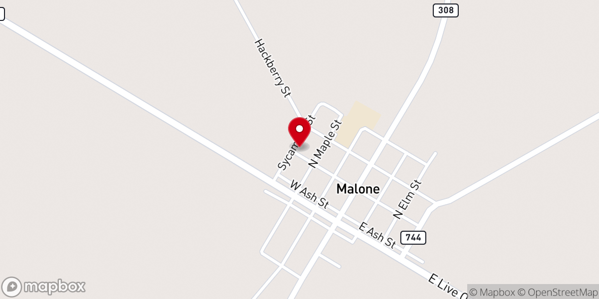 Map showing location of Malone Baptist Church