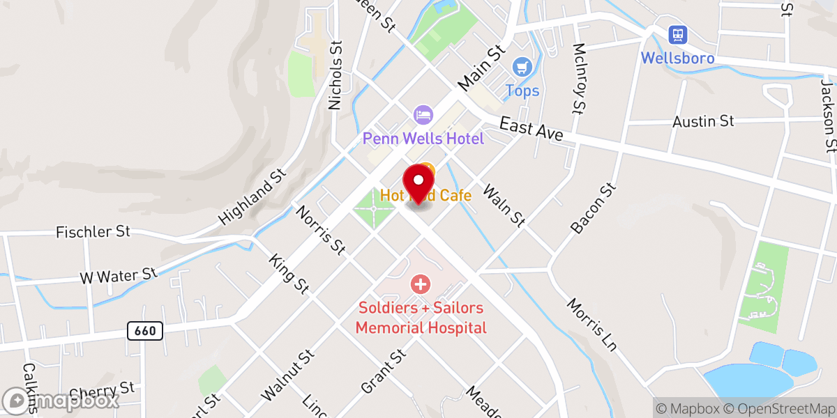 Map showing location of First Baptist Church Wellsboro
