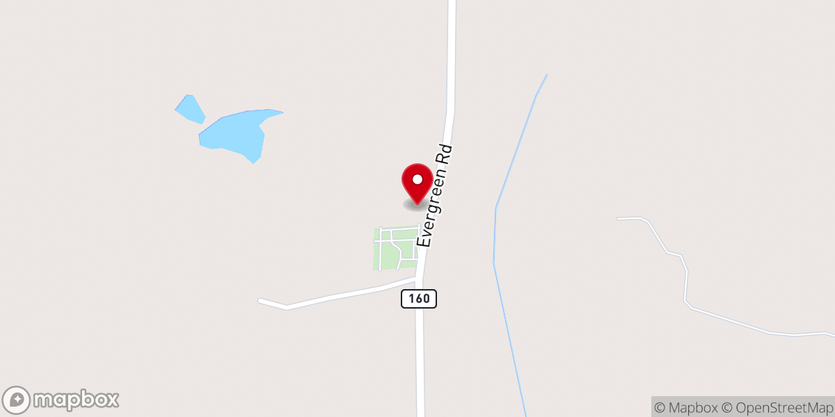 Map showing location of Evergreen Baptist Church
