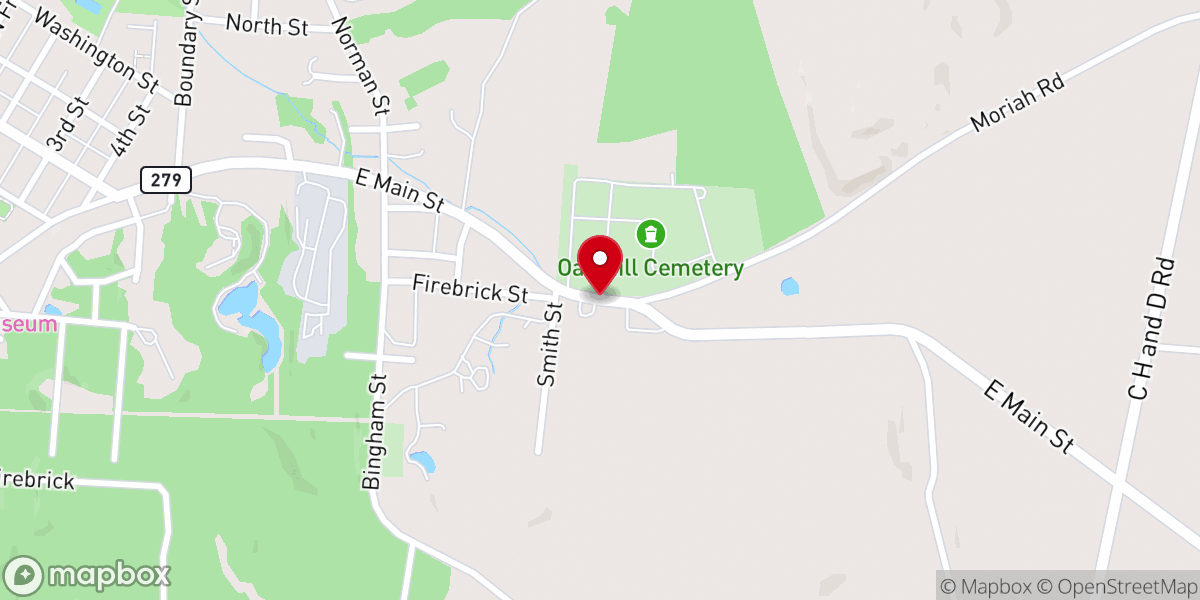 Map showing location of Oak Hill Freewill Baptist Church