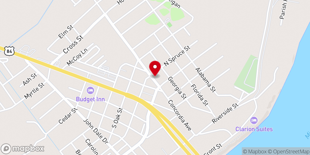 Map showing location of Vidalia Presbyterian Church