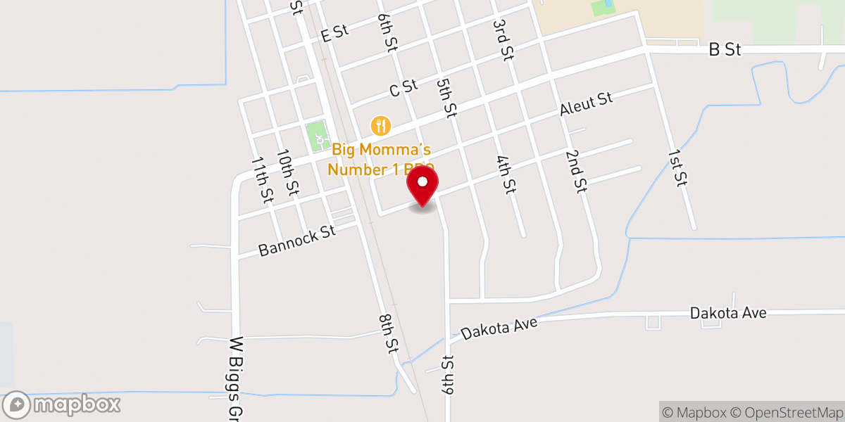 Map showing location of Biggs Baptist church